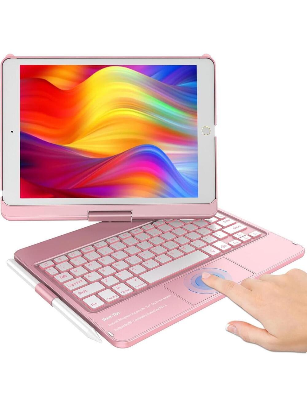 Touchpad Keyboard Case iPad 9th/8th/7th 10.2" Backlit Trackpad 360 Rotating Pink